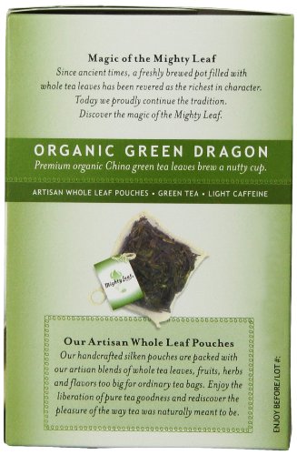 Mighty leaf Whole Leaf Tea, Organic Green Dragon, 15 Tea Bags Individual Pyramid-Style Tea Sachets of Lightly Caffeinated Organic Green Tea, Delicious Hot or Iced, Sweetened or Plain