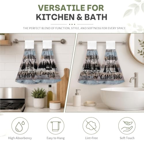 Rustic Camping Camper Hanging Kitchen Towels 4-Pack - Microfiber Decorative Towels