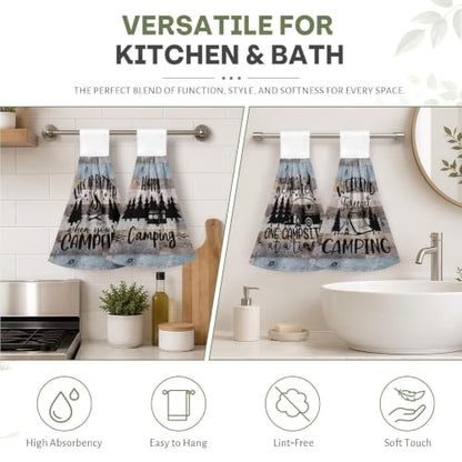 Rustic Camping Camper Hanging Kitchen Towels 4-Pack - Microfiber Decorative Towels