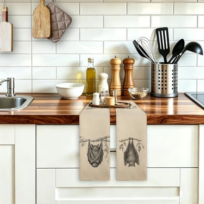 Halloween Bats Decor Kitchen Dish Towels Set of 2 - Gothic Style