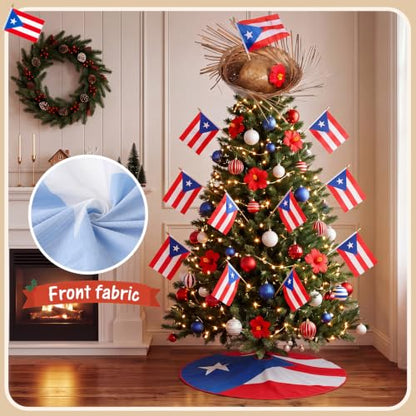 Puerto Rico Christmas Tree Decor Kit with Flag Skirt & Straw Topper - 47.2 Inch - Variation of 38 / 47.2 Inches