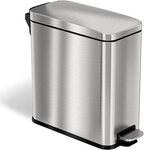 iTouchless 3 Gallon Stainless Steel Trash Can - Soft-Step Lid & Deodorizer | Fingerprint-Proof Silver Bin for Bathroom & RV