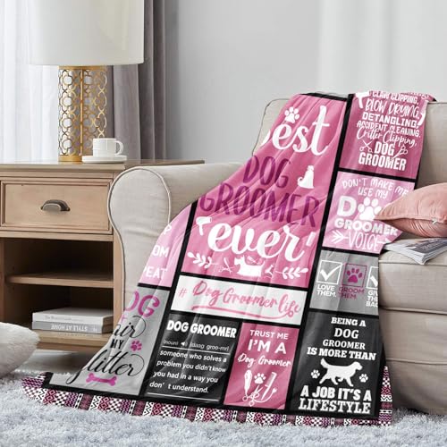Dog Groomer Gift Throw Blanket 60x50 Inches Pink - Absacie