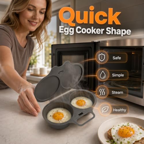 Dual Cavity Microwave Egg Poacher with Lid & Handle - Dark Gray 2pcs