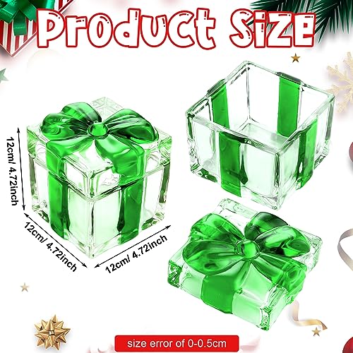 Green Peppermint Candy Christmas Dish Set - 2 Crystal Glass Jars with Lids