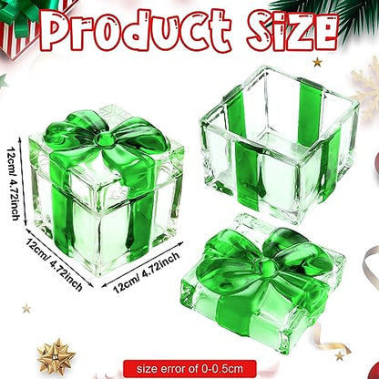 Green Peppermint Candy Christmas Dish Set - 2 Crystal Glass Jars with Lids