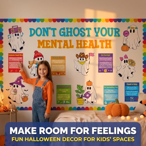 Halloween Ghost Bulletin Board Decorations with Mental Health Tips
