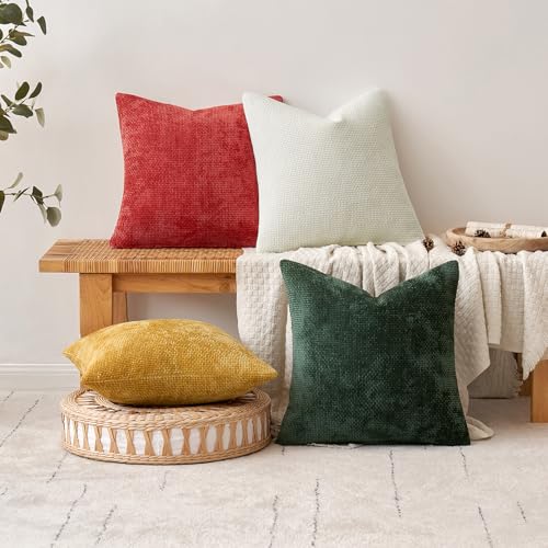 Christmas Green Chenille Couch Throw Pillow Covers 18x18in - Pack of 2