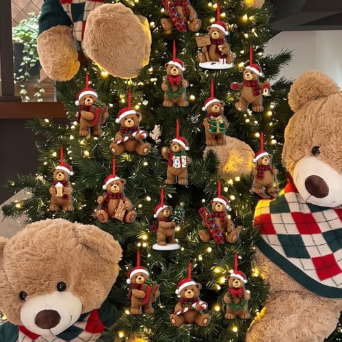 Syhood 24 Pcs Bear Christmas Tree Ornaments Decorations - Brown Bear Variant
