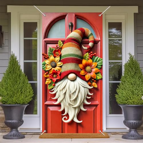 Christmas Door Cover Gnome Red Holiday Decor 35x71 Inch Polyester
