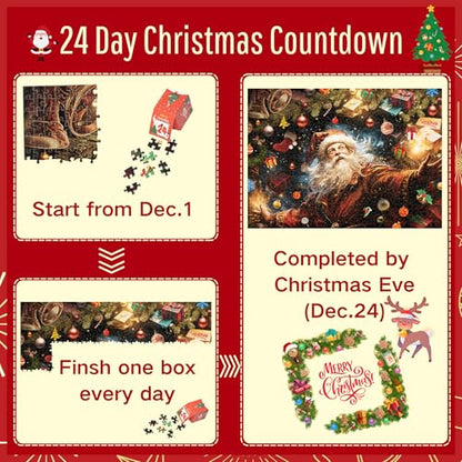 Christmas Jigsaw Puzzle Advent Calendar 2026 - 1008 Pieces with Santa Theme, Holiday Countdown Gift for Families & Adults