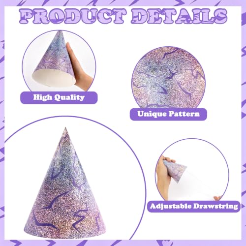 12 Pcs Kpop Party Hats with Demon Lightning Energy Pattern Purple Birthday Decorations