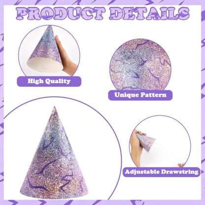 12 Pcs Kpop Party Hats with Demon Lightning Energy Pattern Purple Birthday Decorations