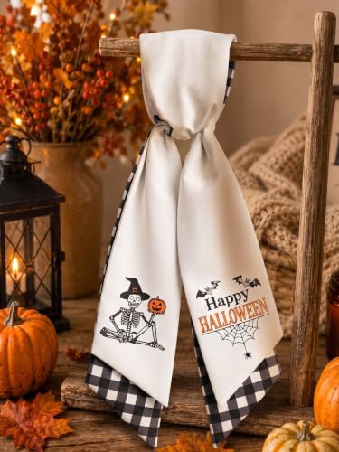 Halloween Separable Wreath Sash Set - White & Black Ribbon for Front Door Decor