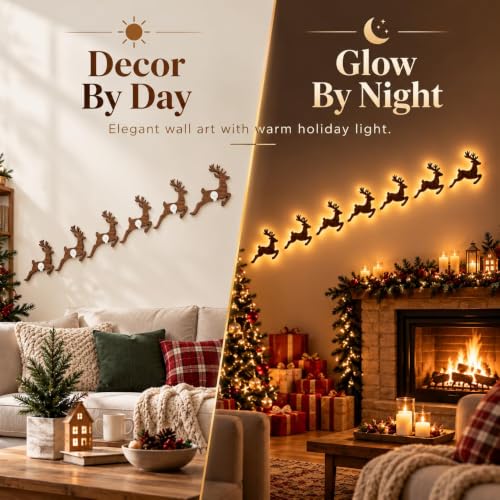 3D Wooden Reindeer Wall Decor with Santa Sleigh - Christmas Indoor Display (#B)