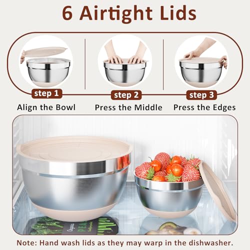 Khaki 9 Pack Mixing Bowls with Airtight Lids & Grater Attachments