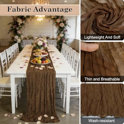 Brown Cheesecloth Table Runner 21x120 Inches - 3 Pack, Wedding & Party Decor