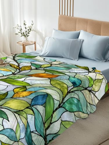 Queen Flat Sheet - Emerald Green or Sage Green Botanical Bed Sheets - Microfiber, Hotel Quality, 90x102 Inches