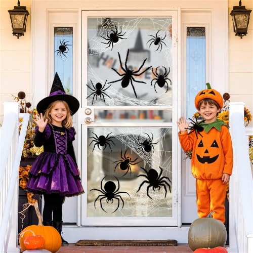 Halloween Window Clings - Black Spider Web & Silhouette Decals, 11 Sheets