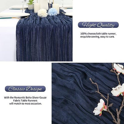Navy Blue Cheesecloth Table Runner 20 Pack - 10ft Rustic Wedding Party Decor