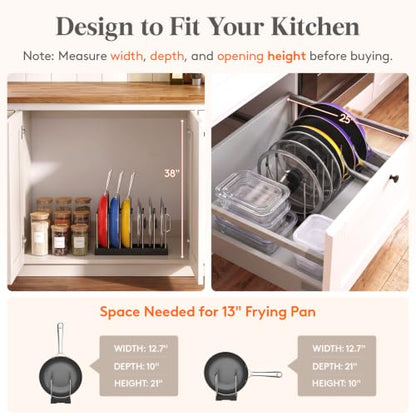 Lifewit Pot Lids Organizer with 7 Dividers - Inside Cabinet Pan Storage