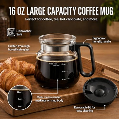Coffee Pot Mug with Lid 16oz Glass Mini Coffee Pot Cup Spill-Resistant Travel Mug - Coffee Lovers Gift Variation of THIS listing