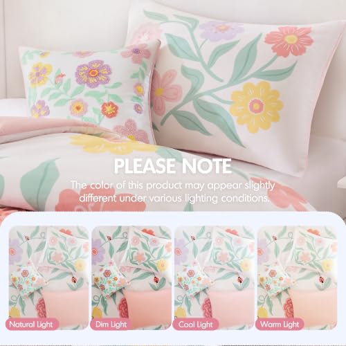 Kids Floral Pink Comforter Set with 3D Embroidered Flowers & Pillow - Twin/Twin XL