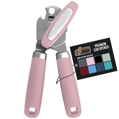 The Original Gorilla Grip Heavy Duty Stainless Steel Smooth Edge Manual Hand Held Can Opener With Soft Touch Handle, Rust Proof Oversized Handheld Easy Turn Knob, Large Lid Openers, Pink