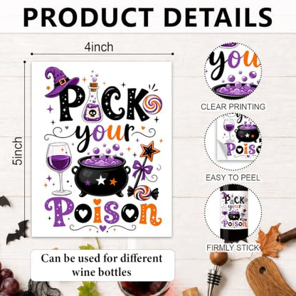 Pick Your Poison Halloween Wine Labels Witch Potion Bottle Stickers 10 Pcs