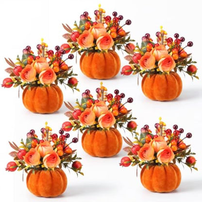 Fall Harvest Artificial Pumpkin Flower Centerpieces - Set of 6