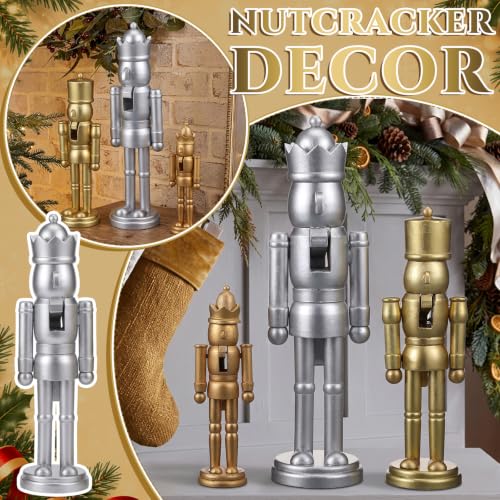 Christmas Nutcracker Ornaments Set - Gold Silver Wooden Decor, Champagne Variation