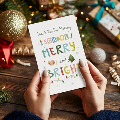 Christmas Thank You Card for Teacher - Teacher Appreciation Holiday Card with Envelope - Variation 224