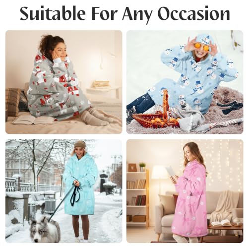 Blue Bow Oversized Animal Wearable Blanket Hoodie with Pocket for Adults & Teens