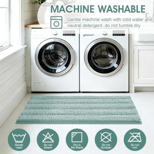 Eggshell Blue Bathroom Rug Set 3 Pieces Non Slip Chenille Bath Mat Contour & Small Rugs