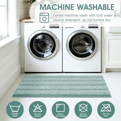 Eggshell Blue Bathroom Rug Set 3 Pieces Non Slip Chenille Bath Mat Contour & Small Rugs
