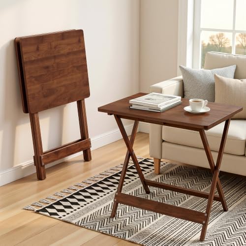 VECELO Brown 2-Pack Folding Wood TV Trays - Modern Portable Snack Tables