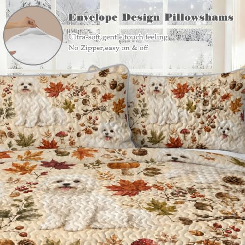 BlessLiving Maple Maltese Quilt Set - All-Season Microfiber Bedding, Full/Queen