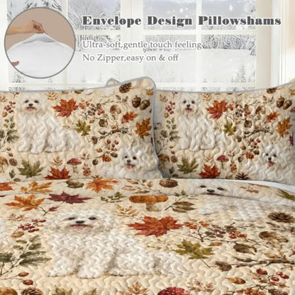 BlessLiving Maple Maltese Quilt Set - All-Season Microfiber Bedding, Full/Queen