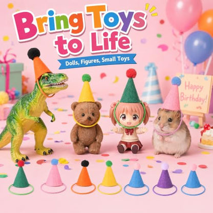 12 Pcs Mini Party Hats for Stuffed Animals Cake Toppers Tiny Birthday Decor