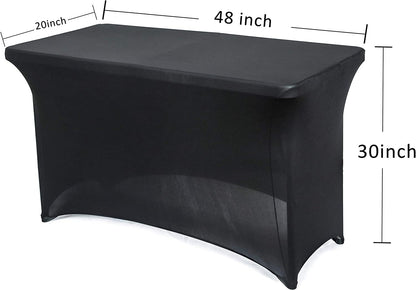 Obstal 4ft Stretch Spandex Table Cover for Standard Folding Tables - 2 Pack Universal Rectangular Fitted Tablecloth Protector for Wedding, Banquet and Party, Black