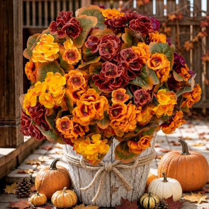 Artificial Geraniums for Outdoors - Fall Mixed Colors, 8 Bundles, Weather-Resistant