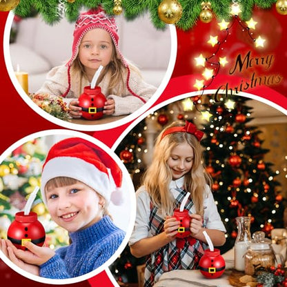 24 Pack Reusable 12oz Christmas Santa Plastic Bulb Cups with Lids & Straws - Festive Holiday Party Supplies