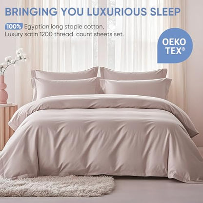 Egyptian Cotton Bed Sheets Set King Size Deep Pocket Hotel Style Sand