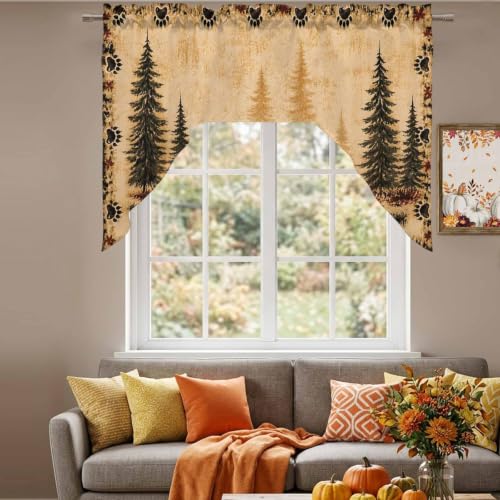 Vintage Wildlife Swag Curtains Valance and Tier Set Black & Brown / 56x36 Inch