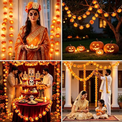 4-Pack Outdoor Artificial Marigold String Lights with 10 LEDs, for Diwali, Weddings, Halloween