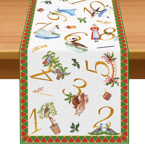 12 Days of Christmas Table Runner Holiday Celebration Decor Picnic Kitchen