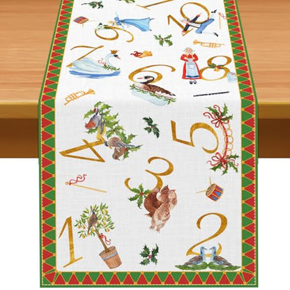12 Days of Christmas Table Runner Holiday Celebration Decor Picnic Kitchen