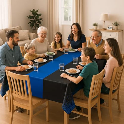 Disposable Plastic Tablecloths 54x108 Inch Black and Blue Dot Set - 16 Pack