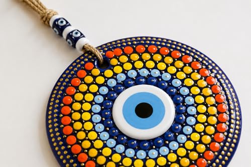 Hand Painted Evil Eye Wall Decor 22cm - Mandala Stained Glass Art