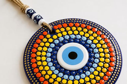Hand Painted Evil Eye Wall Decor 22cm - Mandala Stained Glass Art